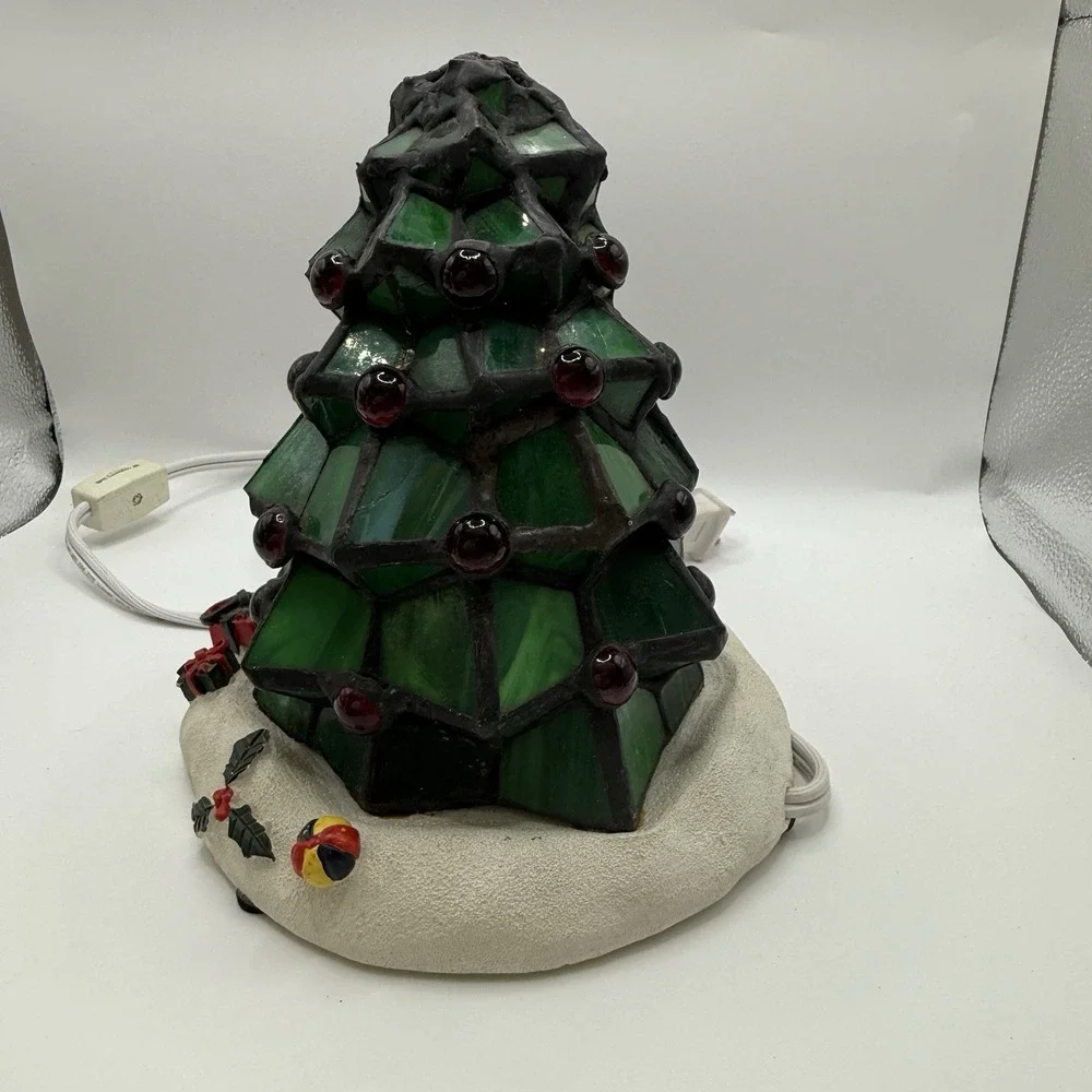 Catalina Light Tiffany Style Leaded Stained Glass Christmas Tree Lamp 8.5